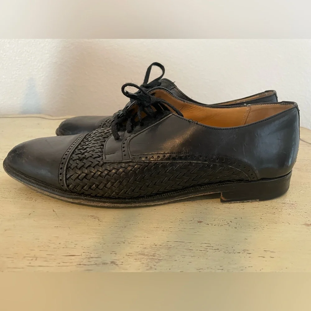Mezlan Woven Leather Cancun Cap Toe Oxford Shoes in‎ Black Size 8 1/2 M